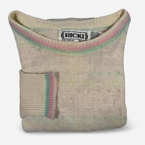 Ricki Linen Blend Sweater Women’s Large Pastel Heart Knit Vintage 90s